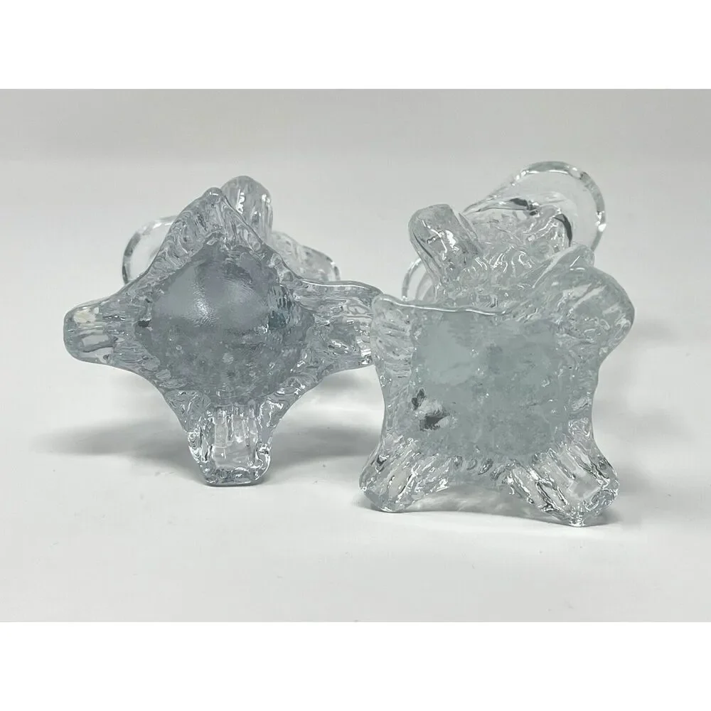Swedish Art Glass Tree Stump Candle Sticks Holders Clear MCM Vintage 5